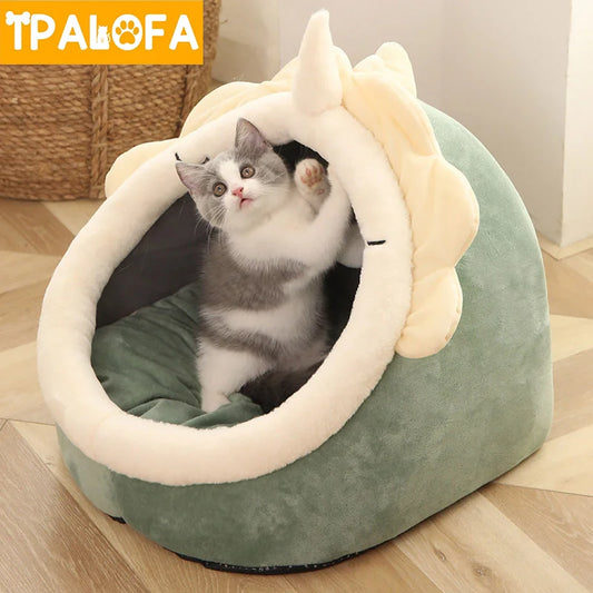 Winter Cat's Bed for Cats Soft Foldable Removable Washable Cat Bed for Large Cats Semi Closed Beds and Furniture House Cat House